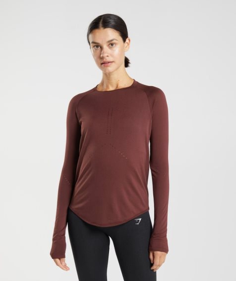 Women's Gymshark Sweat Seamless Long Sleeve Top T-Shirts Burgundy | NZ 0ZBDAO